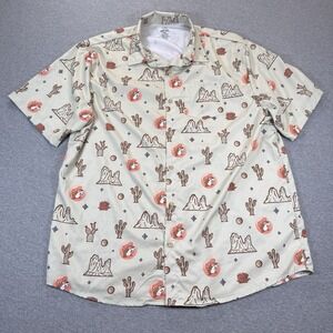 Buc-ees Shirt Mens 3XL Beige Beaver Logo Hawaiian Desert Western Button Up